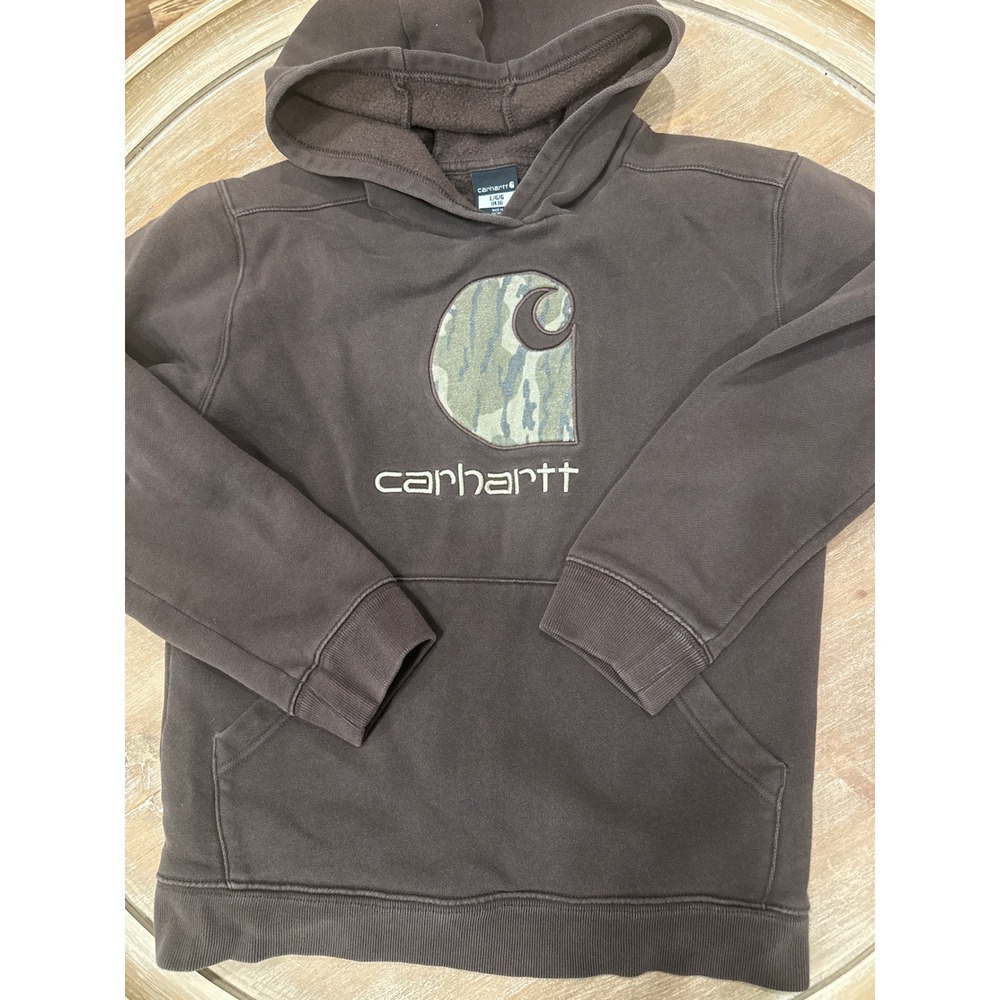 Carhartt Boys Brown Camo Logo Hoodie Sweatshirt TS6294-B Size L 14-16